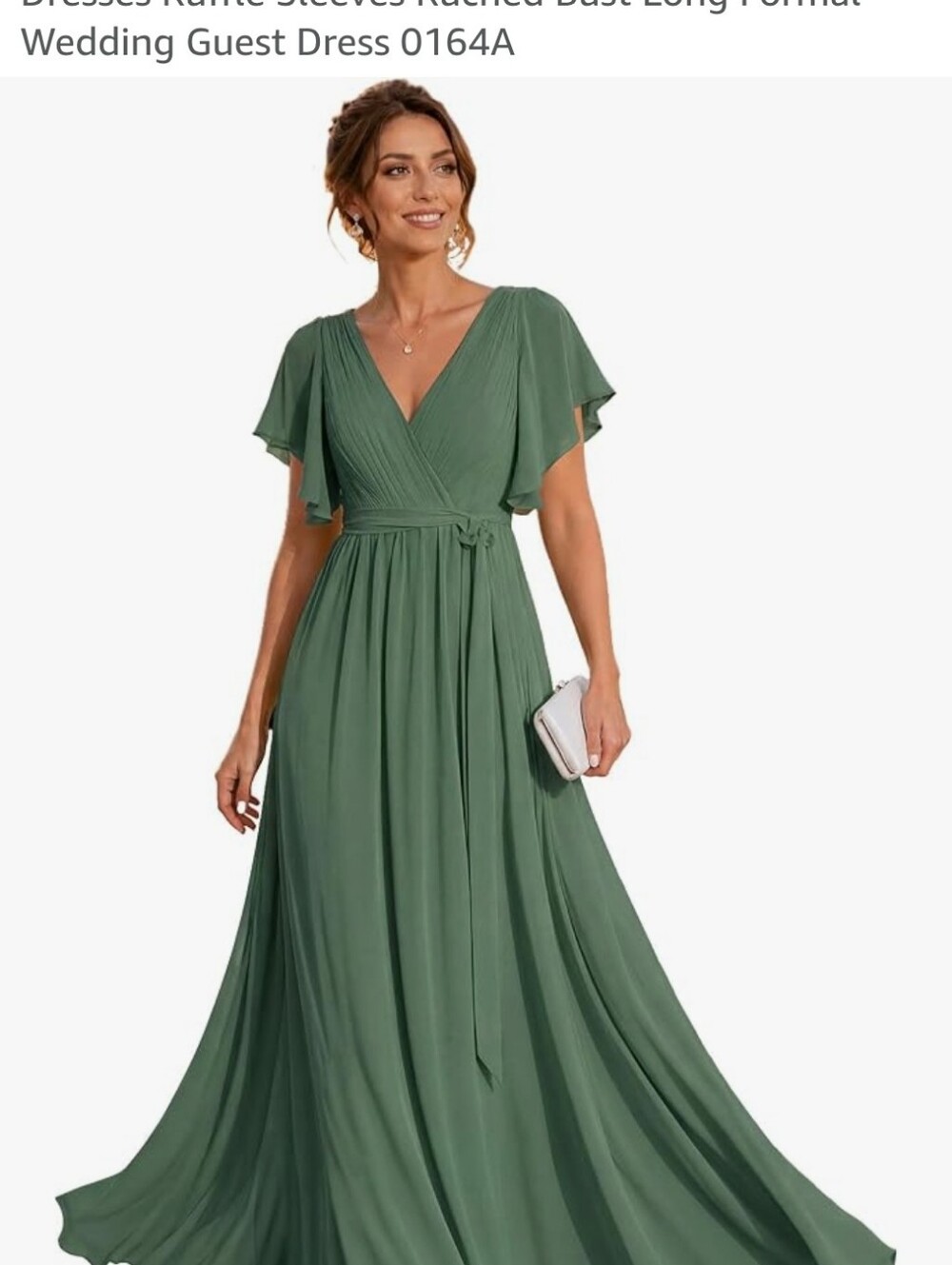 Elegant Green V-Neck Flutter Sleeve Maxi Dress